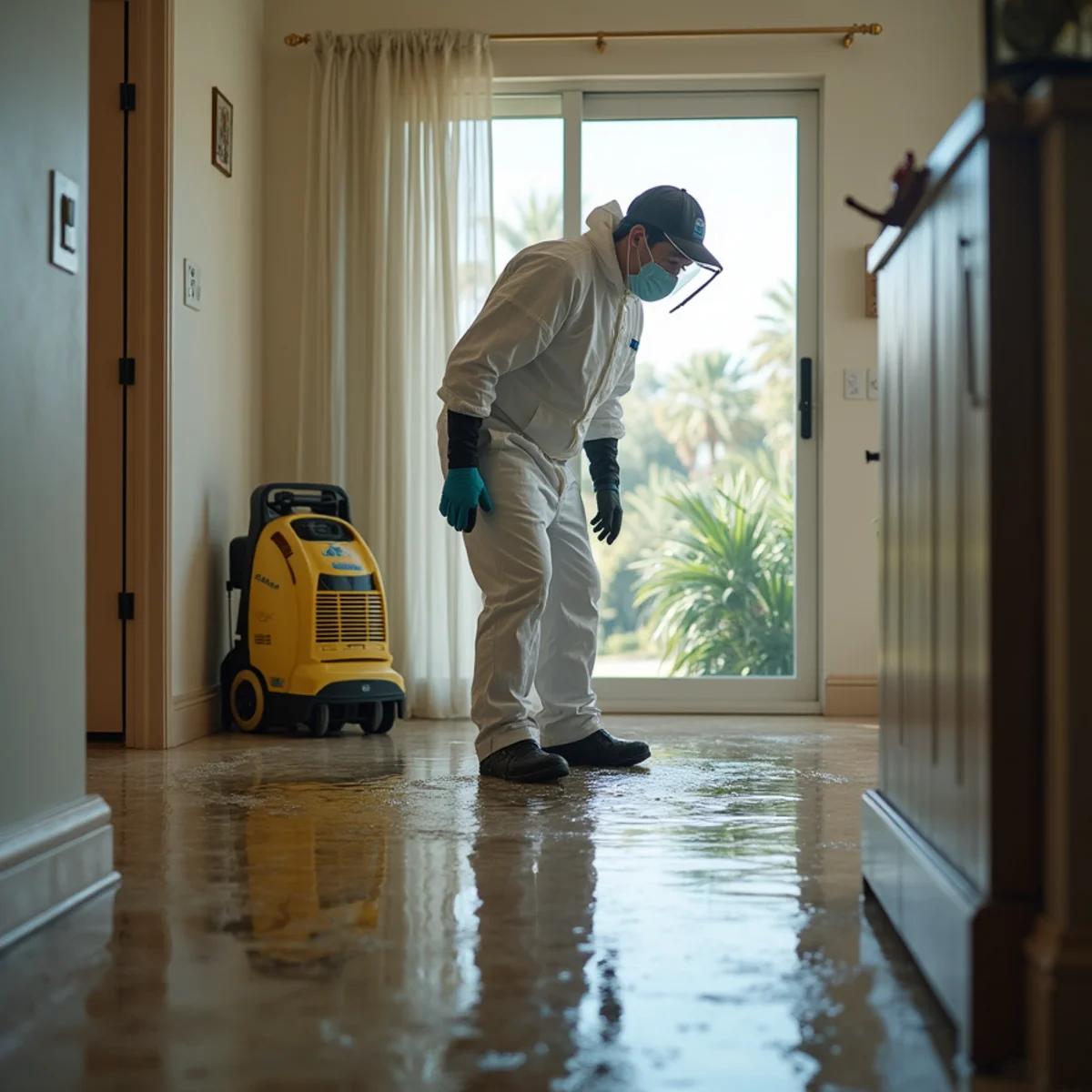 Contaminated flood water on the floor of a South Florida home